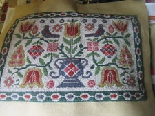 Vintage Needlepoint Stitching Completed PA Birds Flower Urn Chain Border Unusual