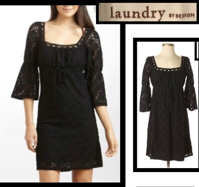 Laundry By Design Women Boho Lace Dress Small Bell Sleeves Black | eBay Laundry By Design Women Boho Lace Dress Small Bell Sleeves Black | eBay