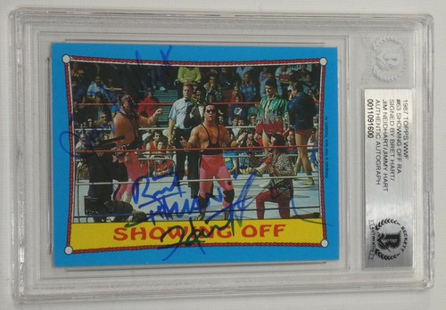 Jim Neidhart Bret Hart Jimmy Signed 1987 Topps WWF Rookie Card 63 BAS COA WWE RC - Picture 3 of 24
