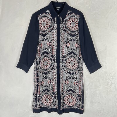 Club Monaco 100% Silk Button Front Shirt Dress Size 2 Abstract Sunflower Floral