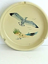 VINTAGE 1980 Ashtray Sea Gulls Beach Water and Sailboat Ceramic 4.5" D
