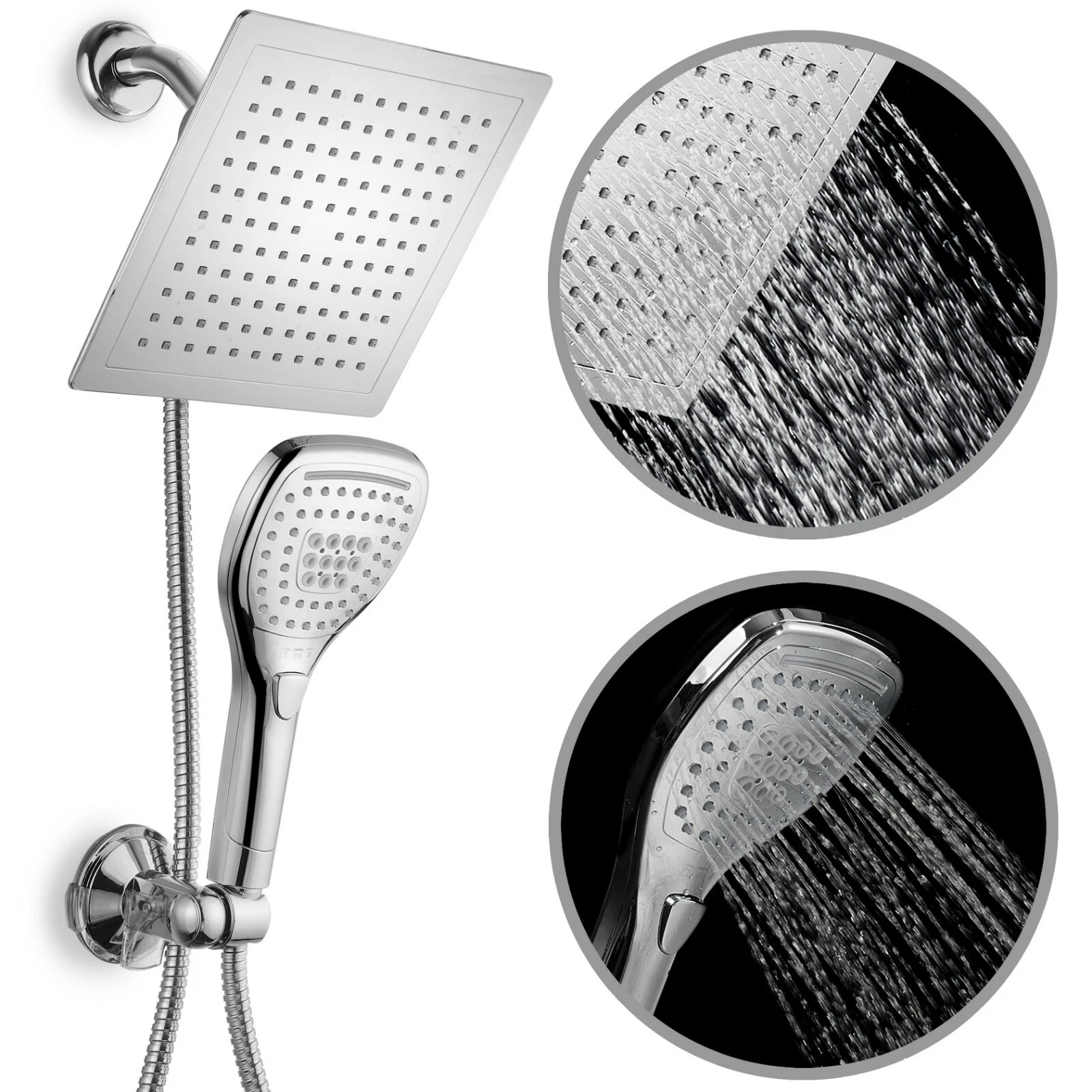DreamSpa Luxury 9" Rainfall Shower Head Combo With Flow Control Button, Chrome