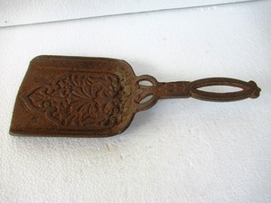 Antique Fireplace Tools Ash Shovel Cast Iron Embossed Design