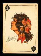 1 x modern playing card Sailor Jerry Tattoo woman - 6 of Spades R088