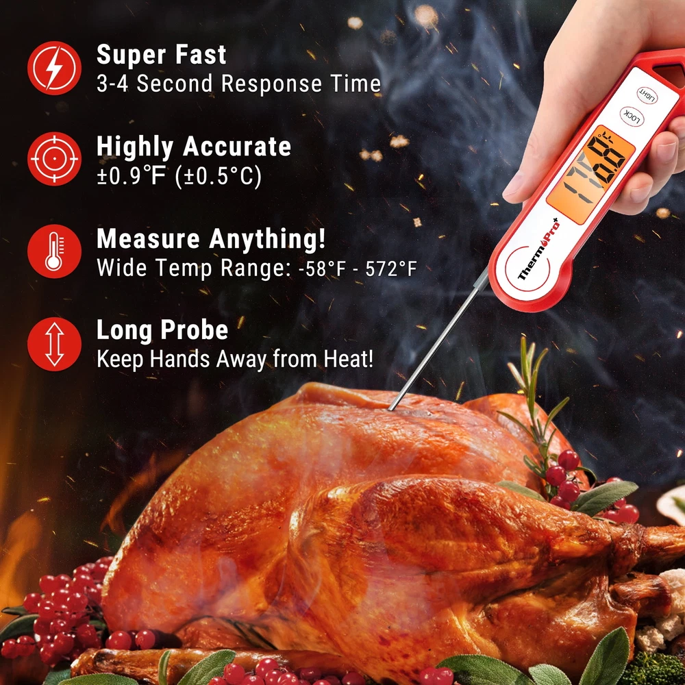 Waterproof Meat Thermometer w/ Magnet LED Display ＆ Probe Grilling Cooking