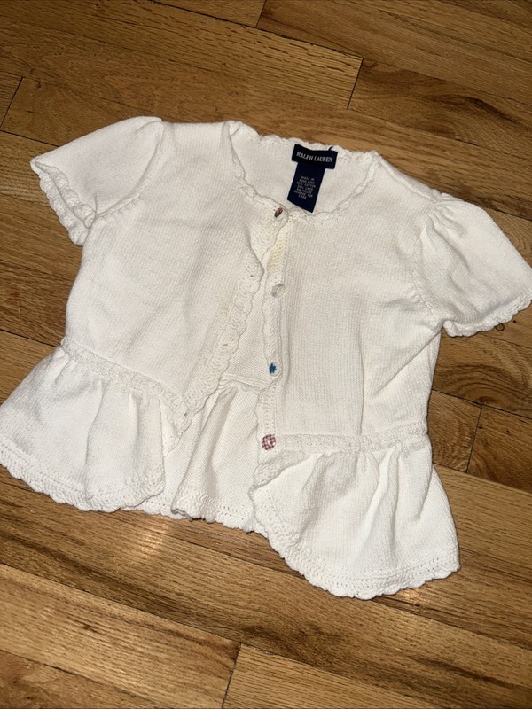 Ralph Lauren White Girls cardigan sweater 70% Cotton 30% linen cute buttons sz 6