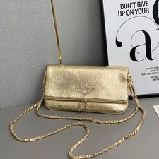 Zadig Voltaire Rock Wing Gold Crinkled Bag Crystal Wing Crossbody 27x15cm