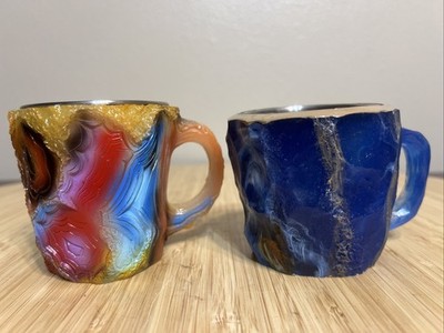 Mineral Crystal Resin Mugs New Multi-Colored Mineral Coffee Mugs-Set Of 2, 3.25 