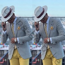 Plaid Men's Suits Black White Casual Formal Wedding Tuxedos Coat Pant Tailored