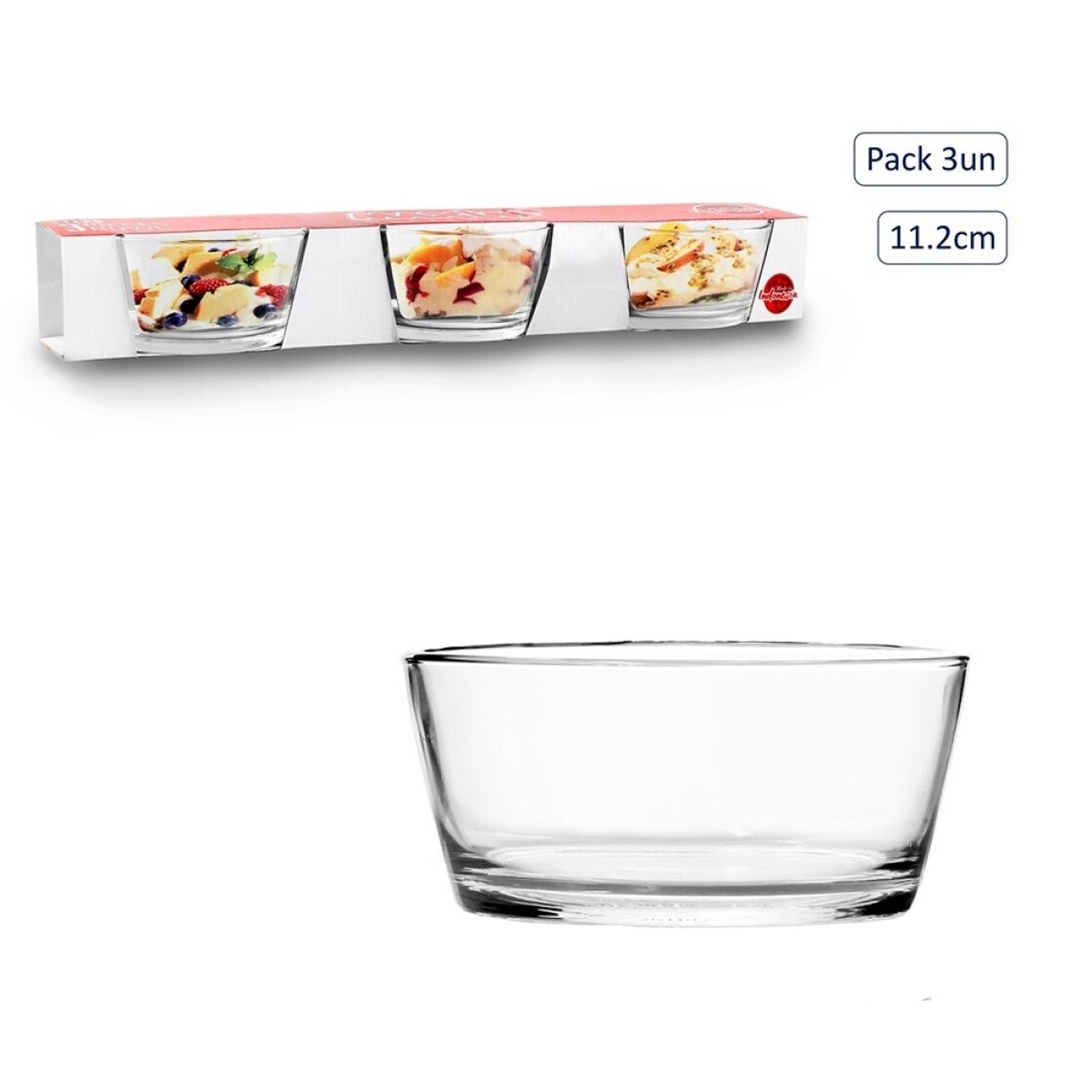 Glass Bowl Set of 3 Clear 11cm Dessert Snack Fruit Serving Dip Kitchen Bowls