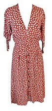 Faithfull The Brand Red Daisy Tradwife Fit/flare Tie Waist/sl Midi Dress 8