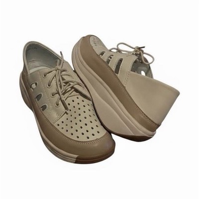  Beige Breathable Lace Up Solid Round Toe Casual Sneakers for Summer Spring