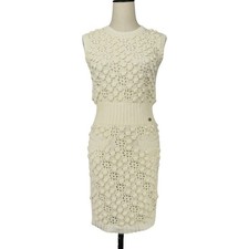 CHANEL Crochet Knit Dress, P56168K07331, Size 34, Off-White Women USED