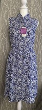 Liberty x Uniqlo Japan Floral Blue Dress Belted Button Linen Cotton Summer NEW