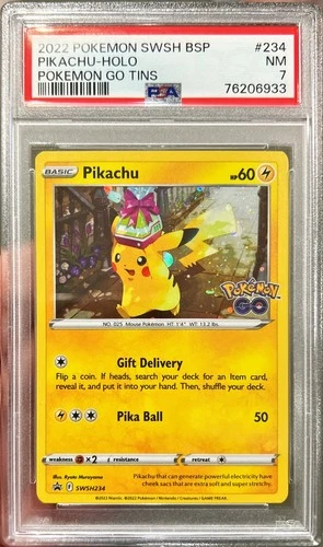 2022 Pokemon SWSH BSP Pikachu Cosmos Holo Go Tins Black Star Promo SWSH234 PSA 7