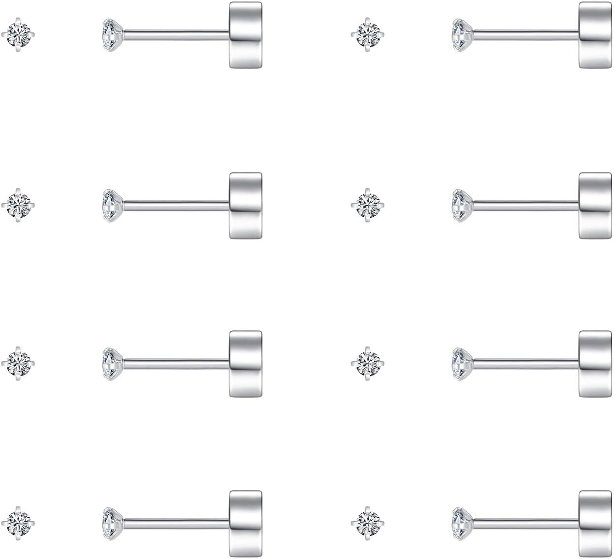 8 Pairs Tiny Flat Back Earrings for Women Men 14K Gold Plated Surgical Stainless