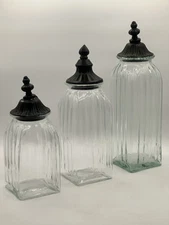 Glass Canister Set Of 3 For Household Decor Open View Storage Metal Lids