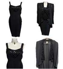 Vintage Little Black Dress Sz 18 W/ Jacket Sequin Bead Evening Dress 80s Glam