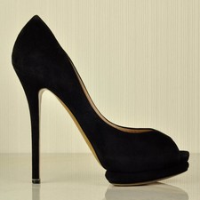 Nicholas Kirkwood Black Suede Peep Toes Platforms Stilettos Heels Court UK6 EU39