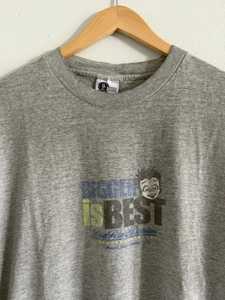 VTG 2000s Y2K Arizona Jeans Company Big Rig Denim T-Shirt Grey Large Distressed - Image 2 of 4