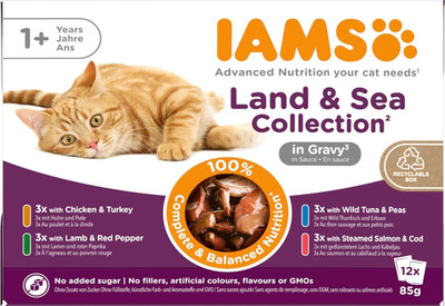 IAMS Delights Land & Sea Collection Katzenfutter Nass - Multipack Mit Fleisch Un