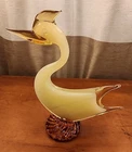 MCM Murano Hand Made Venetian Cased Uranium Glass 10.5" Swan  Amber Gold Yellow