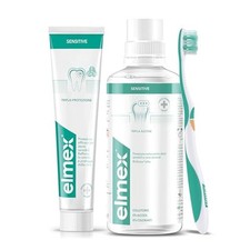 elmex Kit Sensitive Denti Sensibili 3in1 Dentifricio, Spazzolino e Collutorio,