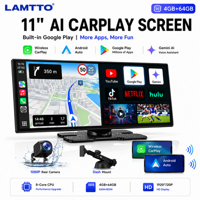 LAMTTO RC32 11'' Android 15 Car Stereo Wireless CarPlay Screen Rear Cam Gemini AI