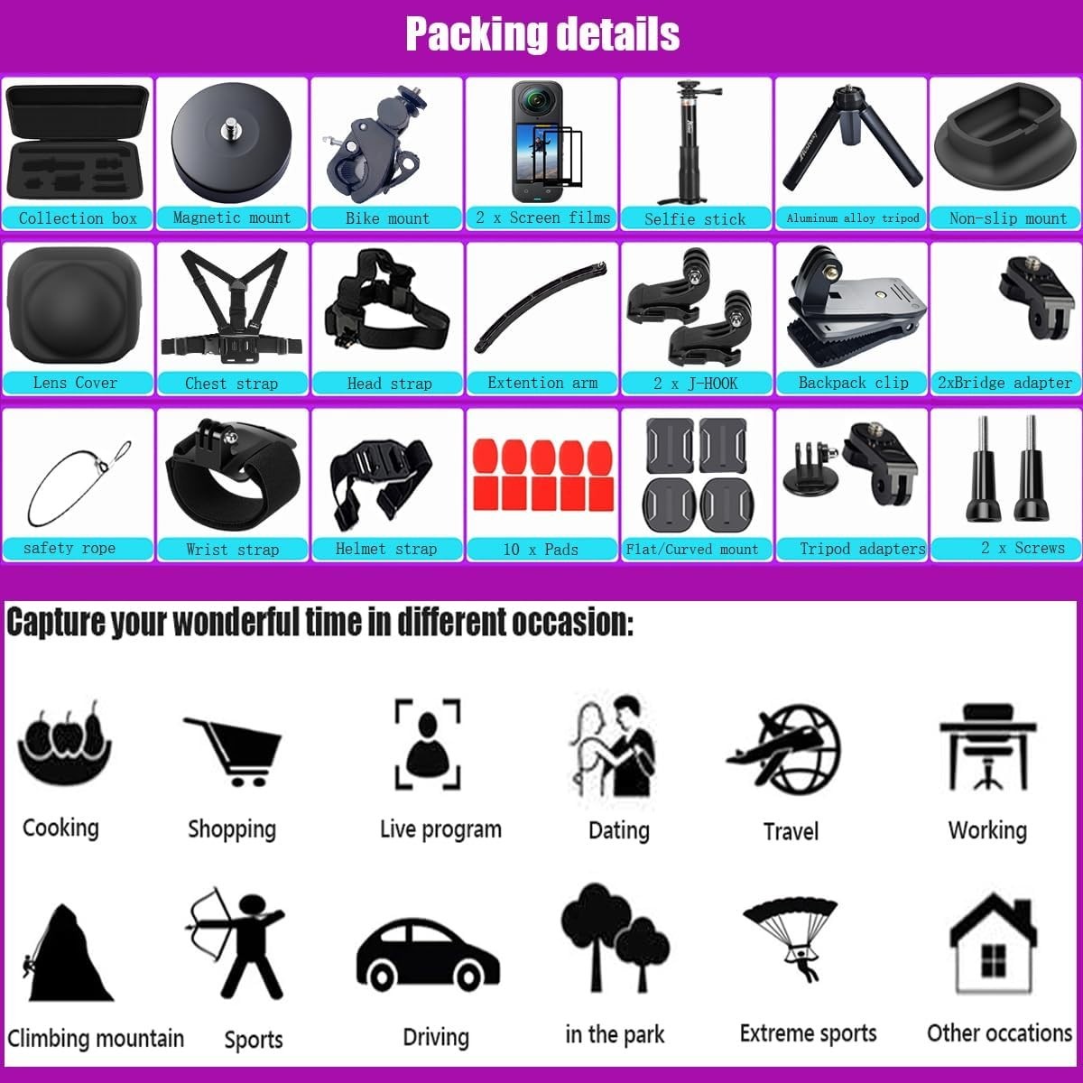 Accessories Kit for Insta360 X5 / X4 Camera Mount Bundle with Magnetic Mount ...