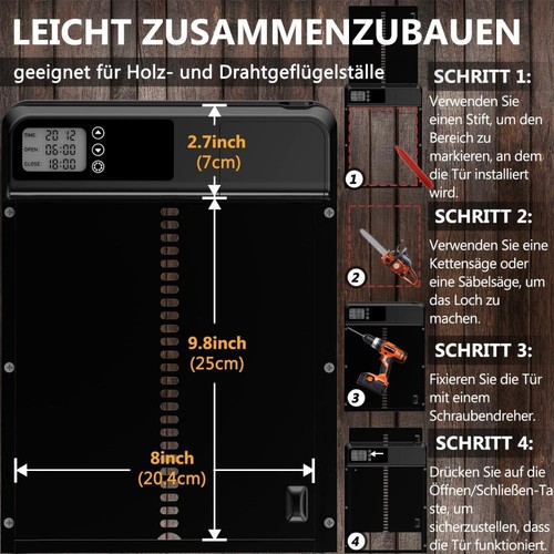 Alu Hühnerklappe Elektrisch Hühnertür Hühnerstalltür Automatische mit/ohne Solar - Bild 26 von 57