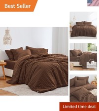 Luxurious 7-Piece Brown Seersucker King Comforter Set for All-Season Elegance