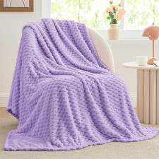 Fleece Throw Blanket for Couch Bed 3D Jacquard Lavender Soft Cozy Warm All