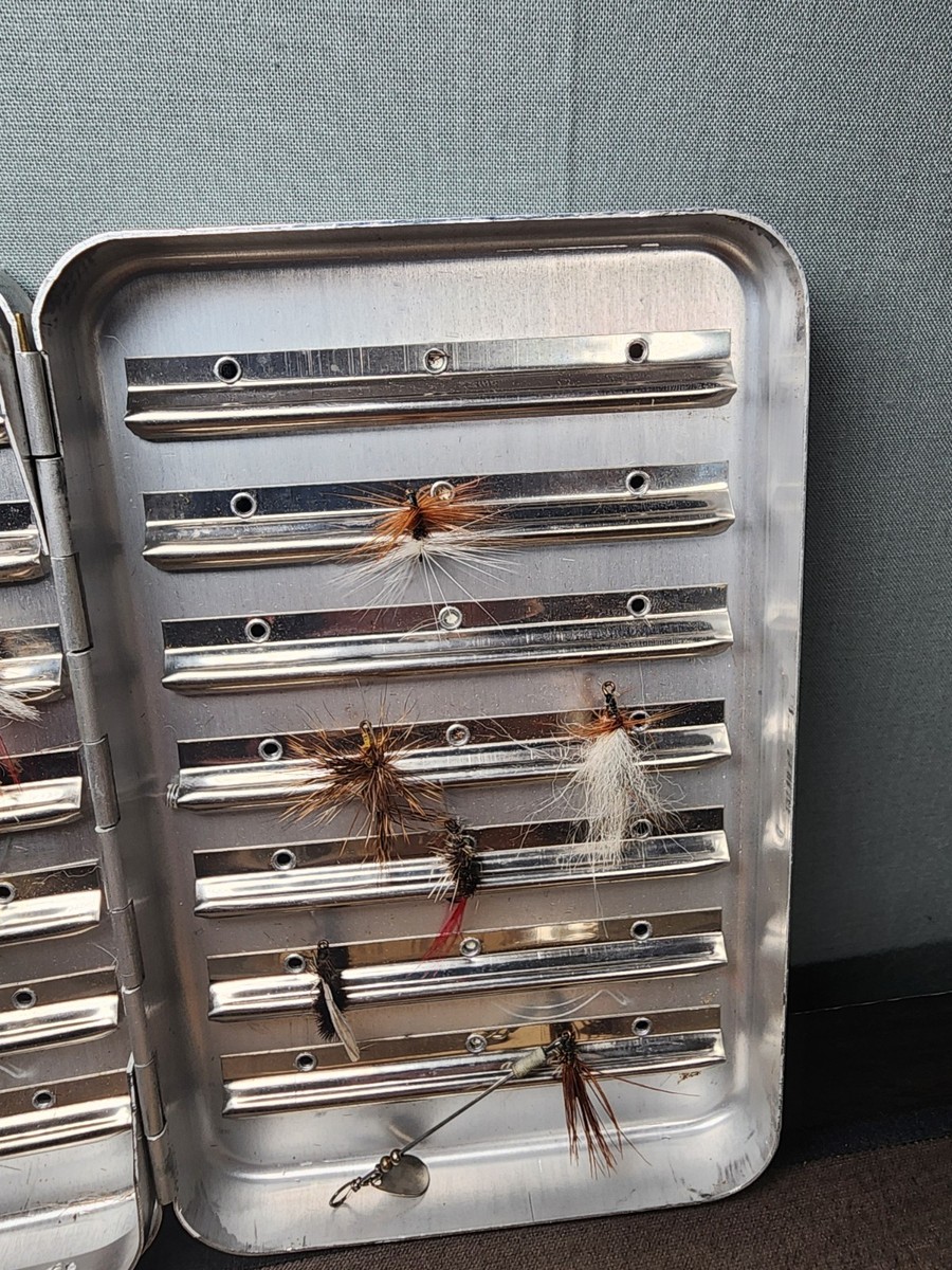 Vintage Perrine Aluminum Fly Box Case #97 With Flies | eBay