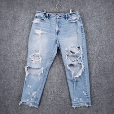 Abercrombie Fitch Jeans Womens 14 32 Blue Hi Rise Medium Wash Ripped Denim