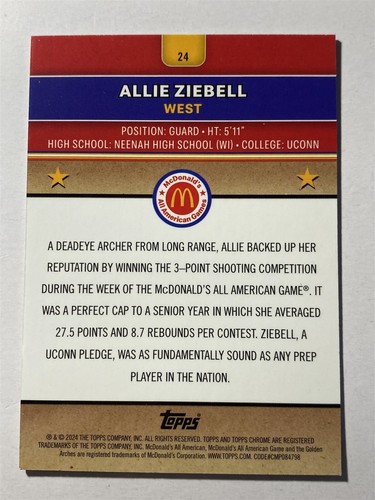 ALLIE ZEBELL uconn 2024 Topps Cromo McDonald's AA #24 Red Lava 19/125 (BK5) - Imagen 2 de 2