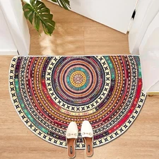 Half Round Rug Colorful Entryway Machine Washable Behemia Ethnic Style Pattern