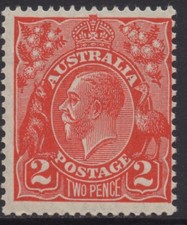 AUSTRALIA 1930 2d GOLDEN SCARLET KGV STAMP MNH SMW PERF.13.1/2 X12.1/2 SG.99