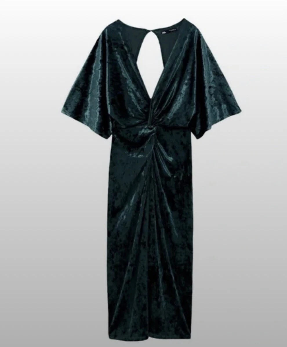 ZARA womens v beck teal crushed velvet dress XS NWT