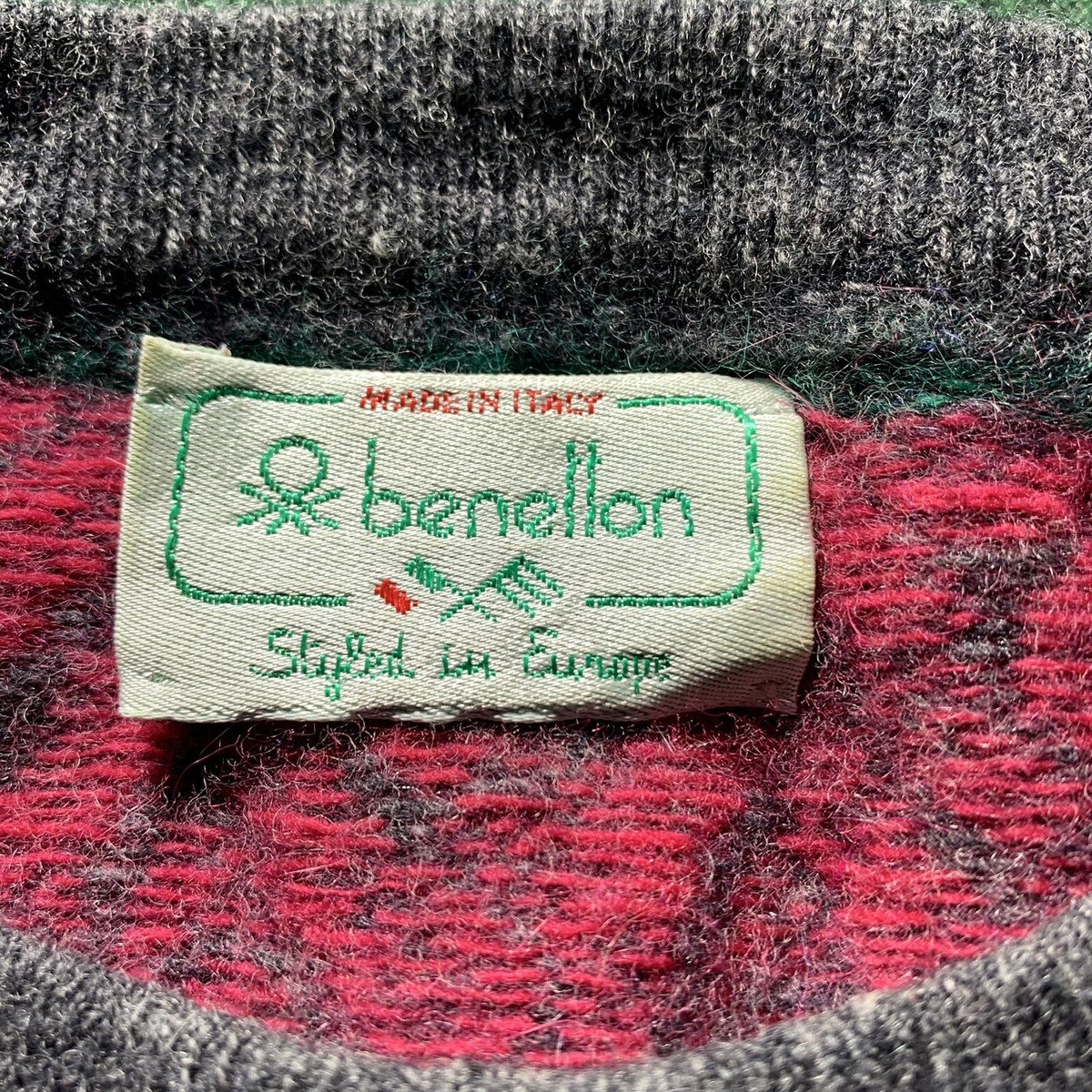 Benetton Sweater MED Mohair Made Italy Striped Colorful Vtg