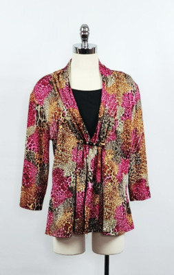 Notations Multicolor Animal Print Beaded Clasp Blouse Women's Size XL