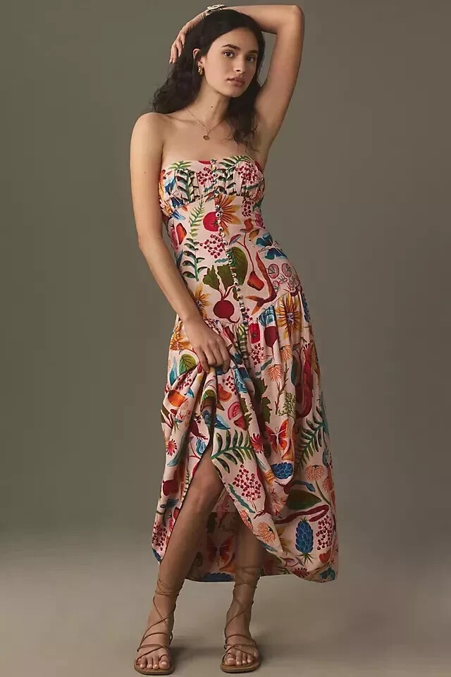 Farm Rio Bright Farm New Linen Dress Sleeveless Anthropologie Garden Size S  NWT | eBay