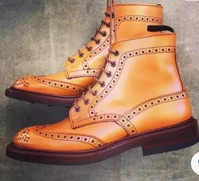 Handmade Men's Ankle Boots Men's Leather Tan Brogue Formal Ankle Boots For Men