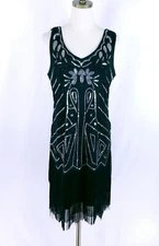 Babeyond 1920s Sleeveless Flapper Dress Size L Sequined Fringe Sheath