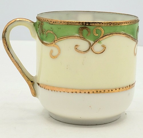 Occupied Japan Fine Porcelain Green Expresso Cup Beaded Gold gilt color flowers - Picture 4 of 11