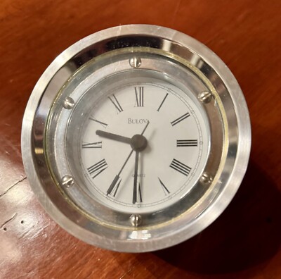 Bulova Quartz Silver Table Clock Rare Shape Working