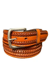 Mens Italian Tan Leather Laced Western Belts Western 3 Rows of Lacing
