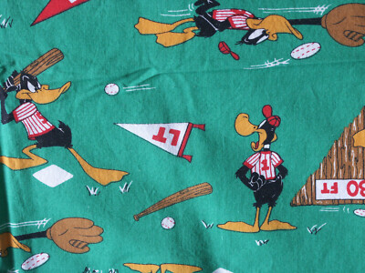 Daffy Duck Baseball Sports Fabric 43  x 22  Luney Tunes Green