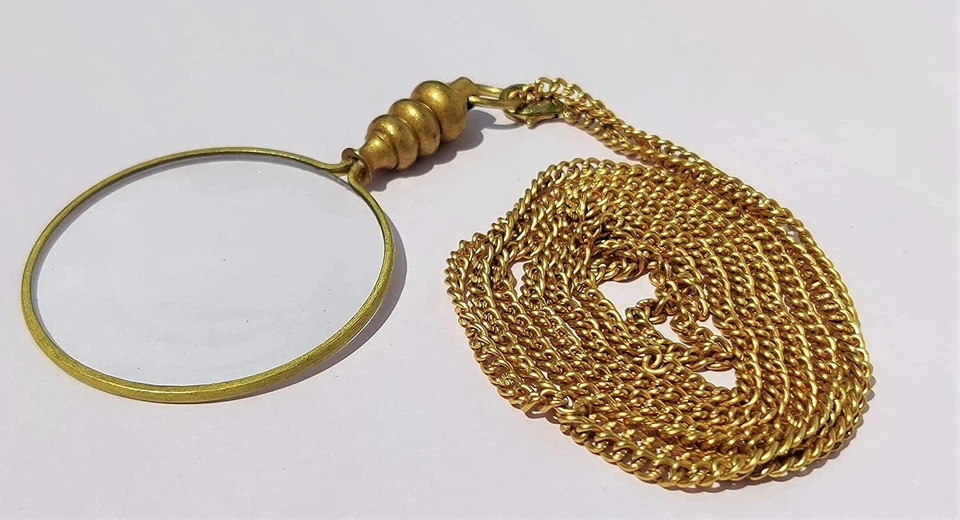 Lupa de latón un hermoso collar cadena biblioteca lectura letra fina ver Foto 4 de 4