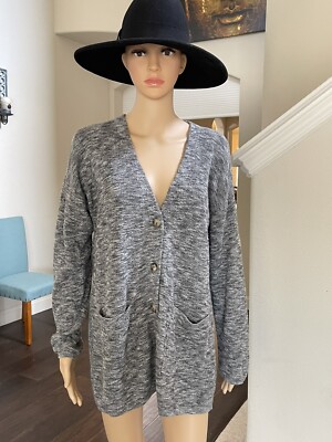 Madewell Women Black & Gray V-Neck Button Down Cardigan Sweater Size S