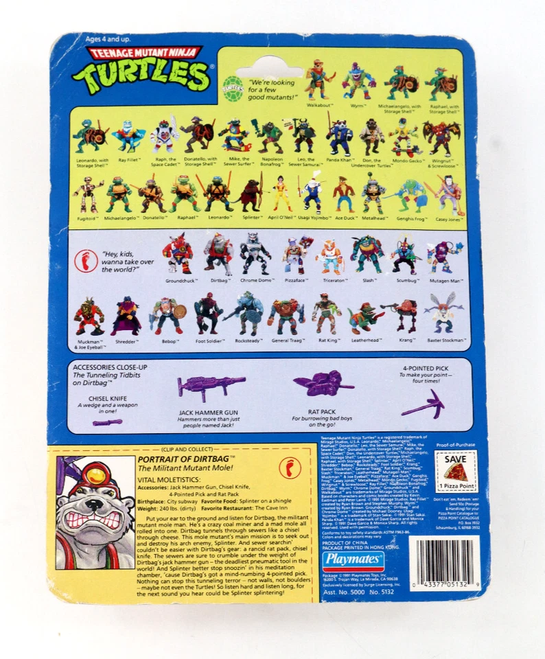 Dirt Bag Dirtbag Teenage Mutant Ninja Turtles TMNT 1991 Playmates New Sealed - Image 2 of 4